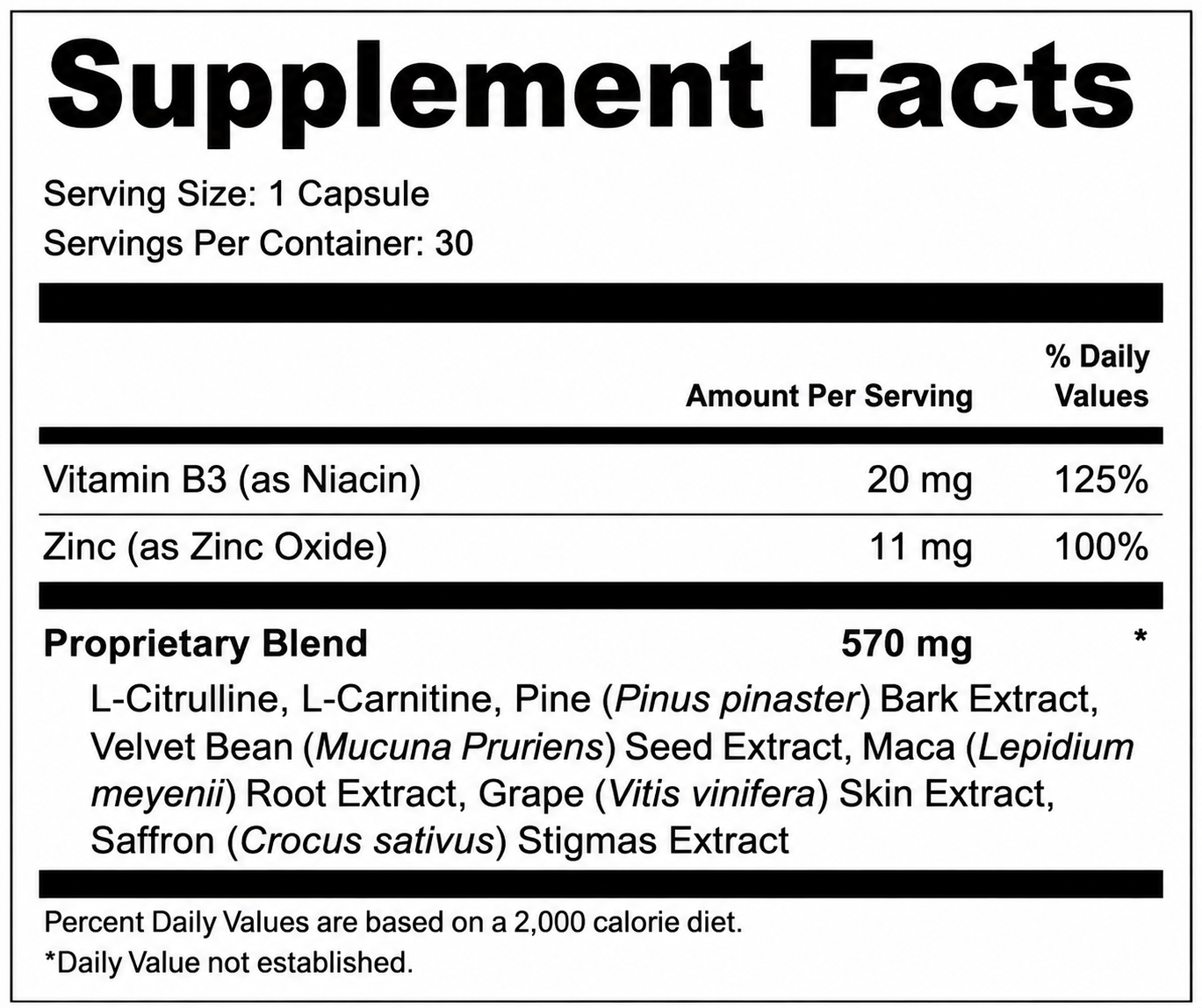 Erectrozil Supplement Fact
